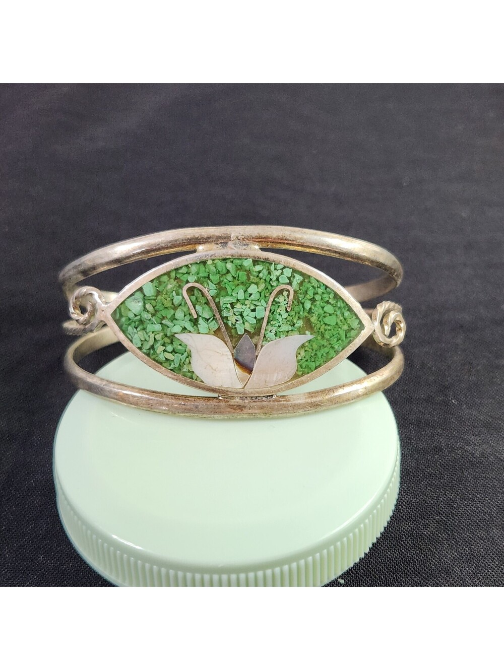 Vintage Mexican Alpaca Silver and Mother of Pearl inlay cuff/bracelet